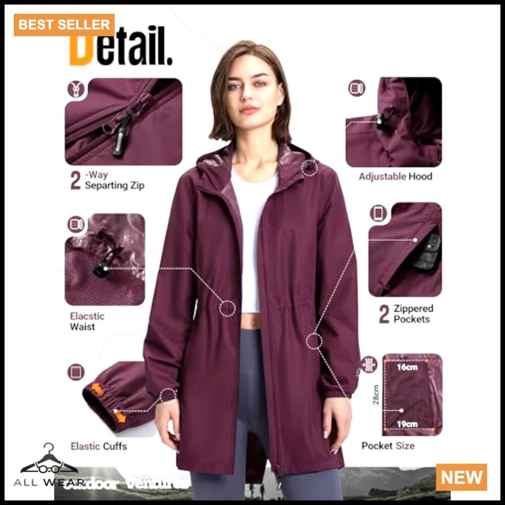 Waterproof Packable Lightweight Rain Jacket Trenc… - image 4